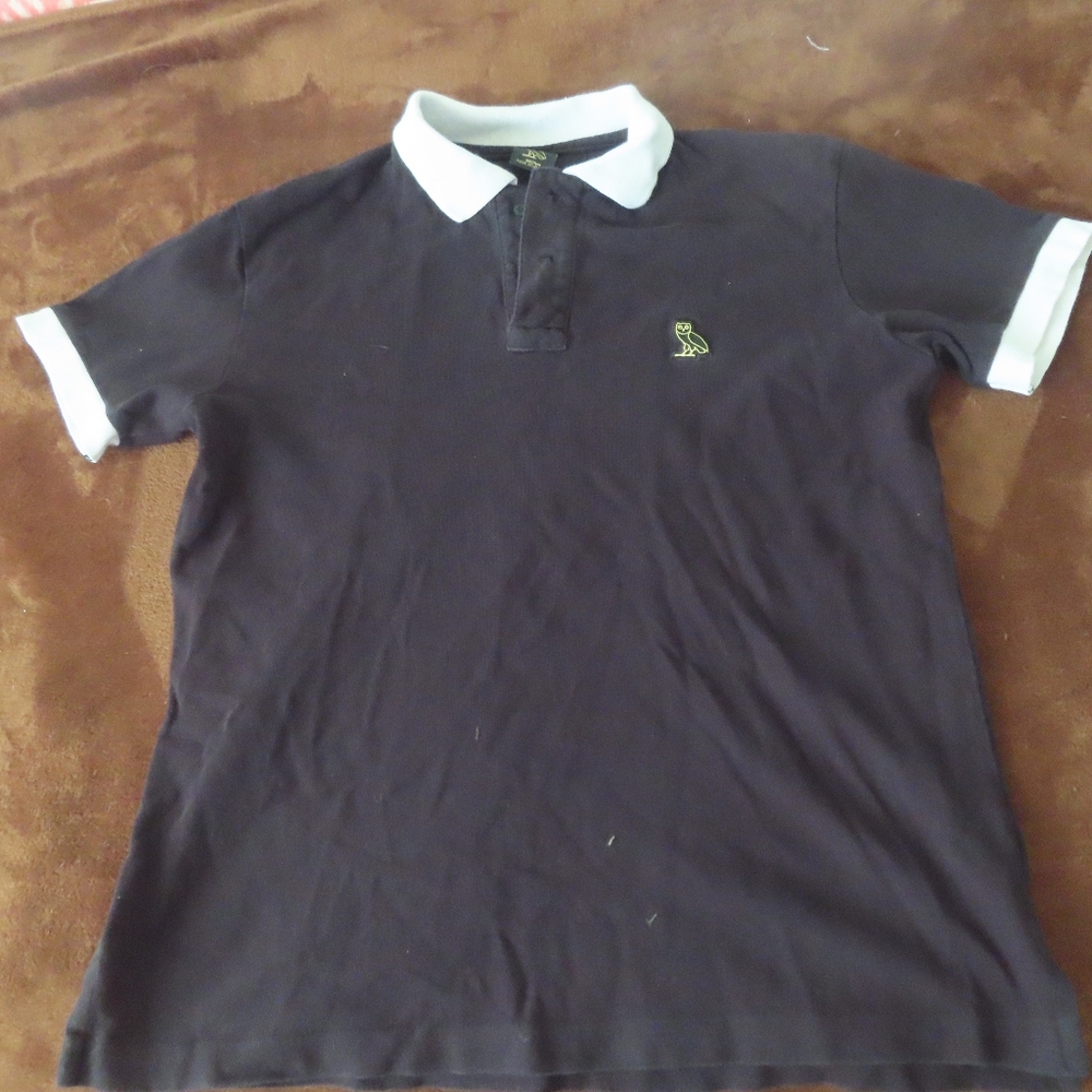 OVO October's Very Own Men’s Drake Owl 100% Cotton S/S Polo Shirt Black • M